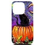 Halloween Art Starry Night Hallows Eve Black Cat Pumpkin iPhone 14 Pro Black UV Print Case Front