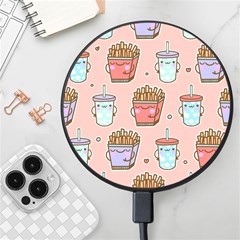 Cute Kawaii Food Seamless Pattern Wireless Fast Charger(black) by Pakjumat