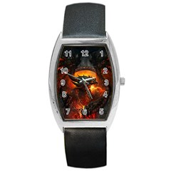 Dragon Fire Fantasy Art Barrel Style Metal Watch by Maspions