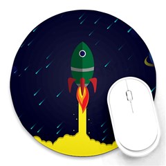 Rocket Halftone Astrology Astronaut Round Mousepad by Sarkoni