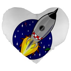 Rocket Ship Launch Vehicle Moon Large 19  Premium Flano Heart Shape Cushions by Sarkoni