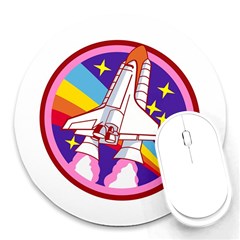 Badge Patch Pink Rainbow Rocket Round Mousepad by Sarkoni