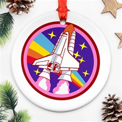 Badge Patch Pink Rainbow Rocket Ornament (round) by Sarkoni