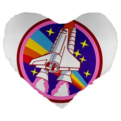 Badge Patch Pink Rainbow Rocket Large 19  Premium Flano Heart Shape Cushions by Sarkoni