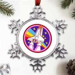 Badge Patch Pink Rainbow Rocket Metal Large Snowflake Ornament by Sarkoni