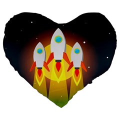 Rocket Take Off Missiles Cosmos Large 19  Premium Flano Heart Shape Cushions by Sarkoni