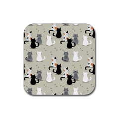 Cute Cat Seamless Pattern Rubber Coaster (square) by Apen