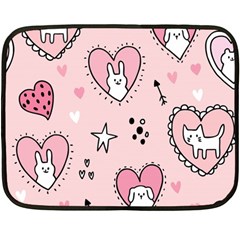 Cartoon Cute Valentines Day Doodle Heart Love Flower Seamless Pattern Vector Two Sides Fleece Blanket (mini) by Apen