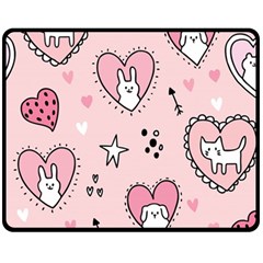 Cartoon Cute Valentines Day Doodle Heart Love Flower Seamless Pattern Vector Fleece Blanket (medium) by Apen