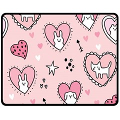 Cartoon Cute Valentines Day Doodle Heart Love Flower Seamless Pattern Vector Two Sides Fleece Blanket (medium) by Apen