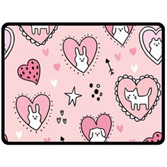 Cartoon Cute Valentines Day Doodle Heart Love Flower Seamless Pattern Vector Two Sides Fleece Blanket (large) by Apen