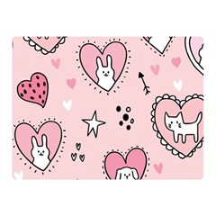 Cartoon Cute Valentines Day Doodle Heart Love Flower Seamless Pattern Vector Two Sides Premium Plush Fleece Blanket (mini) by Apen