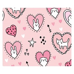 Cartoon Cute Valentines Day Doodle Heart Love Flower Seamless Pattern Vector Two Sides Premium Plush Fleece Blanket (small) by Apen