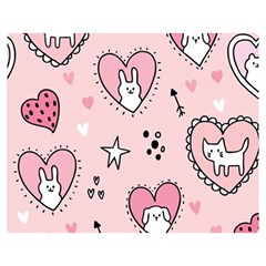 Cartoon Cute Valentines Day Doodle Heart Love Flower Seamless Pattern Vector Two Sides Premium Plush Fleece Blanket (medium) by Apen