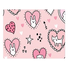 Cartoon Cute Valentines Day Doodle Heart Love Flower Seamless Pattern Vector Two Sides Premium Plush Fleece Blanket (large) by Apen