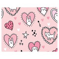 Cartoon Cute Valentines Day Doodle Heart Love Flower Seamless Pattern Vector Premium Plush Fleece Blanket (medium) by Apen