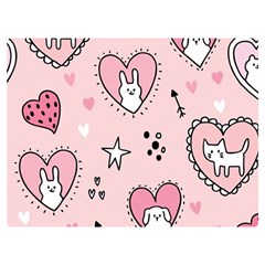 Cartoon Cute Valentines Day Doodle Heart Love Flower Seamless Pattern Vector Two Sides Premium Plush Fleece Blanket (extra Small) by Apen