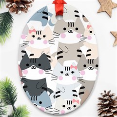 Cute Cat Couple Seamless Pattern Cartoon Oval Ornament (two Sides) by Bedest