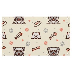 Pug Dog Cat With Bone Fish Bones Paw Prints Ball Seamless Pattern Vector Background Banner And Sign 7  X 4  by Bedest