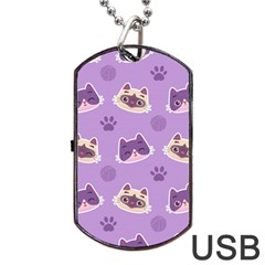 Cute Colorful Cat Kitten With Paw Yarn Ball Seamless Pattern Dog Tag Usb Flash (two Sides) by Bedest