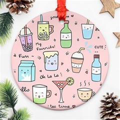 Drink Cocktail Doodle Coffee Round Ornament (two Sides) by Apen