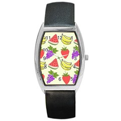 Fruits Pattern Background Food Barrel Style Metal Watch by Apen