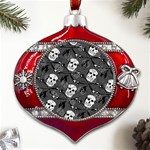 Skull Skeleton Pattern Texture Metal Snowflake And Bell Red Ornament Front