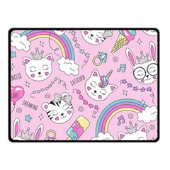 Cute Cat Kitten Cartoon Doodle Seamless Pattern Two Sides Fleece Blanket (small) by Grandong