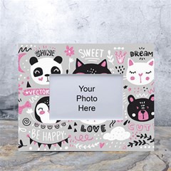 Big Set With Cute Cartoon Animals Bear Panda Bunny Penguin Cat Fox White Tabletop Photo Frame 4 x6  by Bedest