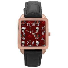 Tattoo Old School Background Pattern Rose Gold Leather Watch  by Bedest