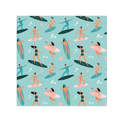 Beach Surfing Surfers With Surfboards Surfer Rides Wave Summer Outdoors Surfboards Seamless Pattern Square Satin Scarf (30  X 30 ) by Bedest