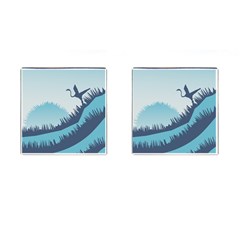 Swan Flying Bird Wings Waves Grass Cufflinks (square) by Bedest