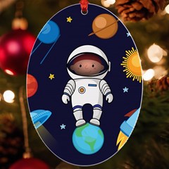 Boy Spaceman Space Rocket Ufo Planets Stars Uv Print Acrylic Ornament Oval by Ndabl3x