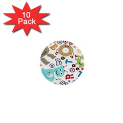 Seamless Pattern Vector With Funny Robots Cartoon 1  Mini Buttons (10 Pack)  by Hannah976