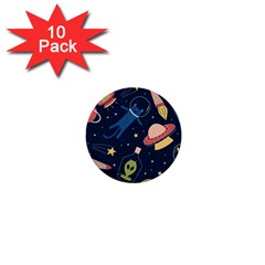 Seamless Pattern With Funny Aliens Cat Galaxy 1  Mini Buttons (10 Pack)  by Hannah976