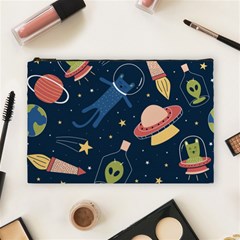 Seamless Pattern With Funny Aliens Cat Galaxy Cosmetic Bag (large) by Hannah976