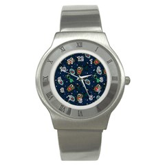 Monster Alien Pattern Seamless Background Stainless Steel Watch by Hannah976