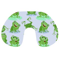 Cute Green Frogs Seamless Pattern Travel Neck Pillow by Ravend