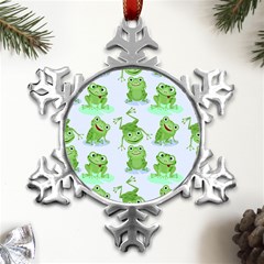 Cute Green Frogs Seamless Pattern Metal Small Snowflake Ornament by Ravend