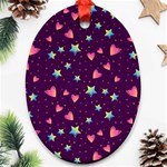 Colorful Stars Hearts Seamless Vector Pattern Oval Ornament (Two Sides) Back