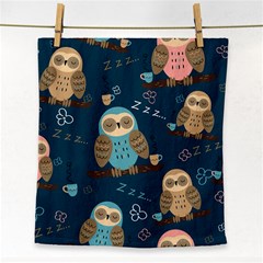 Seamless Pattern Owls Dreaming Face Towel by Apen