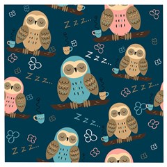 Seamless Pattern Owls Dreaming Wooden Puzzle Square by Apen