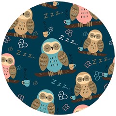 Seamless Pattern Owls Dreaming Wooden Puzzle Round by Apen