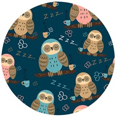 Seamless Pattern Owls Dreaming Wooden Bottle Opener (round) by Apen