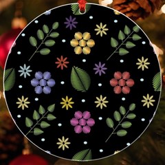 Embroidery Seamless Pattern With Flowers Uv Print Acrylic Ornament Round by Apen