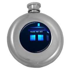 Blue Tardis Doctor Who Police Call Box Round Hip Flask (5 Oz) by Cendanart