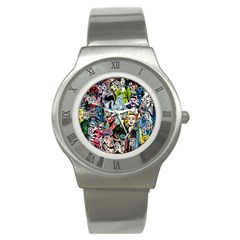 Vintage Horror Collage Pattern Stainless Steel Watch by Ket1n9