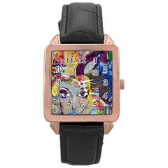 Graffiti Mural Street Art Painting Rose Gold Leather Watch  by Ket1n9