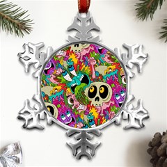 Crazy Illustrations & Funky Monster Pattern Metal Small Snowflake Ornament by Ket1n9