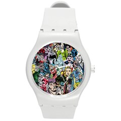 Vintage Horror Collage Pattern Round Plastic Sport Watch (m) by Ket1n9